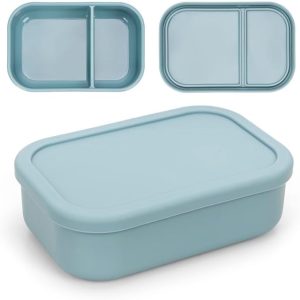 Leakproof Stackable Silicone Bento Lunch Box for Adults - 2 Compartment BPA-Free, Microwave & Dishwasher Safe | Reusable Eco-Friendly Food Container for Office, Travel, Outdoors Green