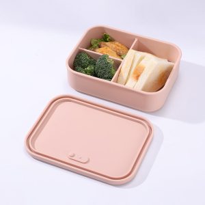 28 oz Silicone Lunch Box 3 Compartments Meal Prep Container Lunch Box for Adults Reusable Snack Container Microwave Safe Silicone Lunchable Food Container 1 PACK(Dusty Pink)