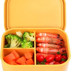Adult Silicone Lunch Box - 31oz leak-proof 3-compartment Bento, Microwave & Dishwasher Safe (Yellow)