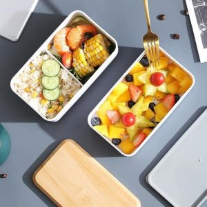 Wooden Lunch Box Double-Layer Sealed Leak-Proof, Tableware Office Worker Student Lunch Box (White)