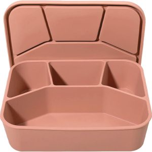 Silicone Bento Box, 4 Compartment Hard-Shell Food Grade Silicone Lunch Box with Lids,40oz Leak-Proof Lunch Containers with Four Sections, Oven & Dishwasher Safe (Terracotta)