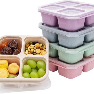 5 Pack Bento Lunch Box,4 Compartment Snack Containers,Divided Snack Box,Meal Prep Lunch Containers FOR Kids/Toddle/Adults,Food Storage Containers for School, Work and Travel