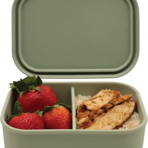 Silicone Bento Box, 2 Compartments, BPA-Free, Leak-Resistant, Dishwasher and Microwave Safe, Perfect for Work, Travel & Meal Prep, (Green)