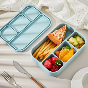 Silicone Bento Box Lunch Box for Adult 4 Compartment Food Grade 40 oz Leak-proof Silicone Lunch Container for On-the-go Meals Lunchbox Container for Snacks, Microwave and Dishwasher Safe