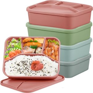 4 Pcs Silicone Bento Box Reusable Lunch Container Smooth Leak Proof Lunch Box Rectangle  for Adult Work Travel Food Meal Compartment Storage, 4 Colors (Classic Colors)